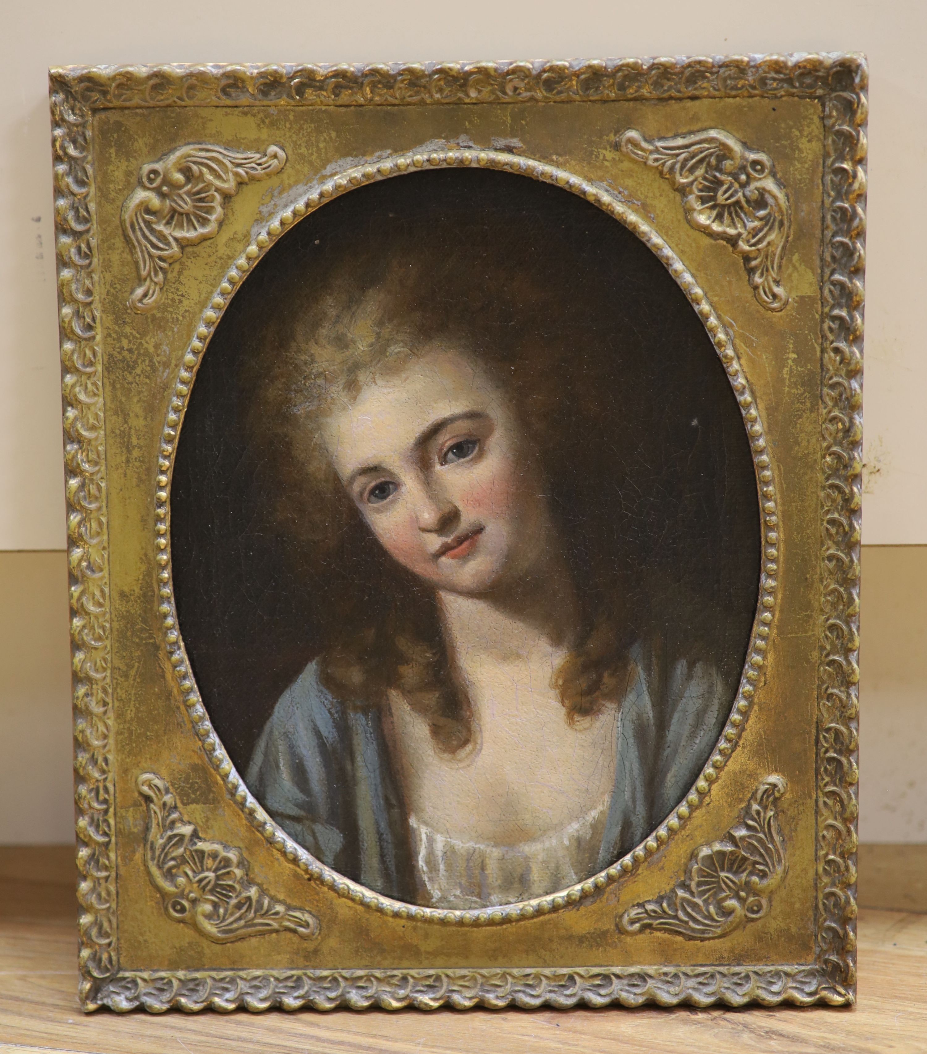 19th Century English School, oil on canvas, Portrait of a young woman, 24 x 19cm.